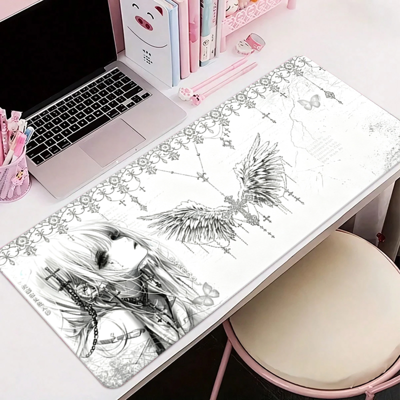 Desk Setup White - Skórzana podkładka pod mysz czarno-biała Anime