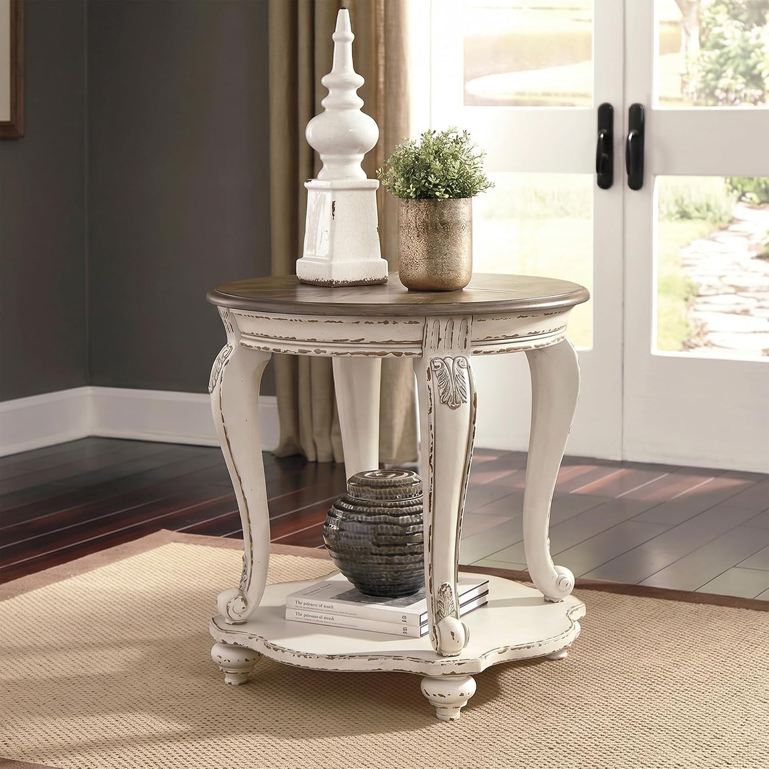 Okrągły stolik boczny w stylu  – Desk Setup White recenzja i cena
