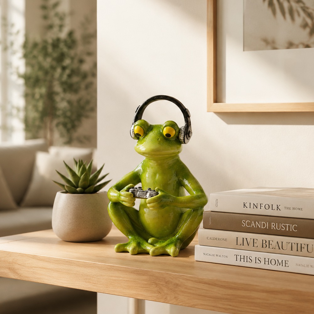 Zabawna figurka żaby gracza z  – Desk Setup Headphones recenzja i cena